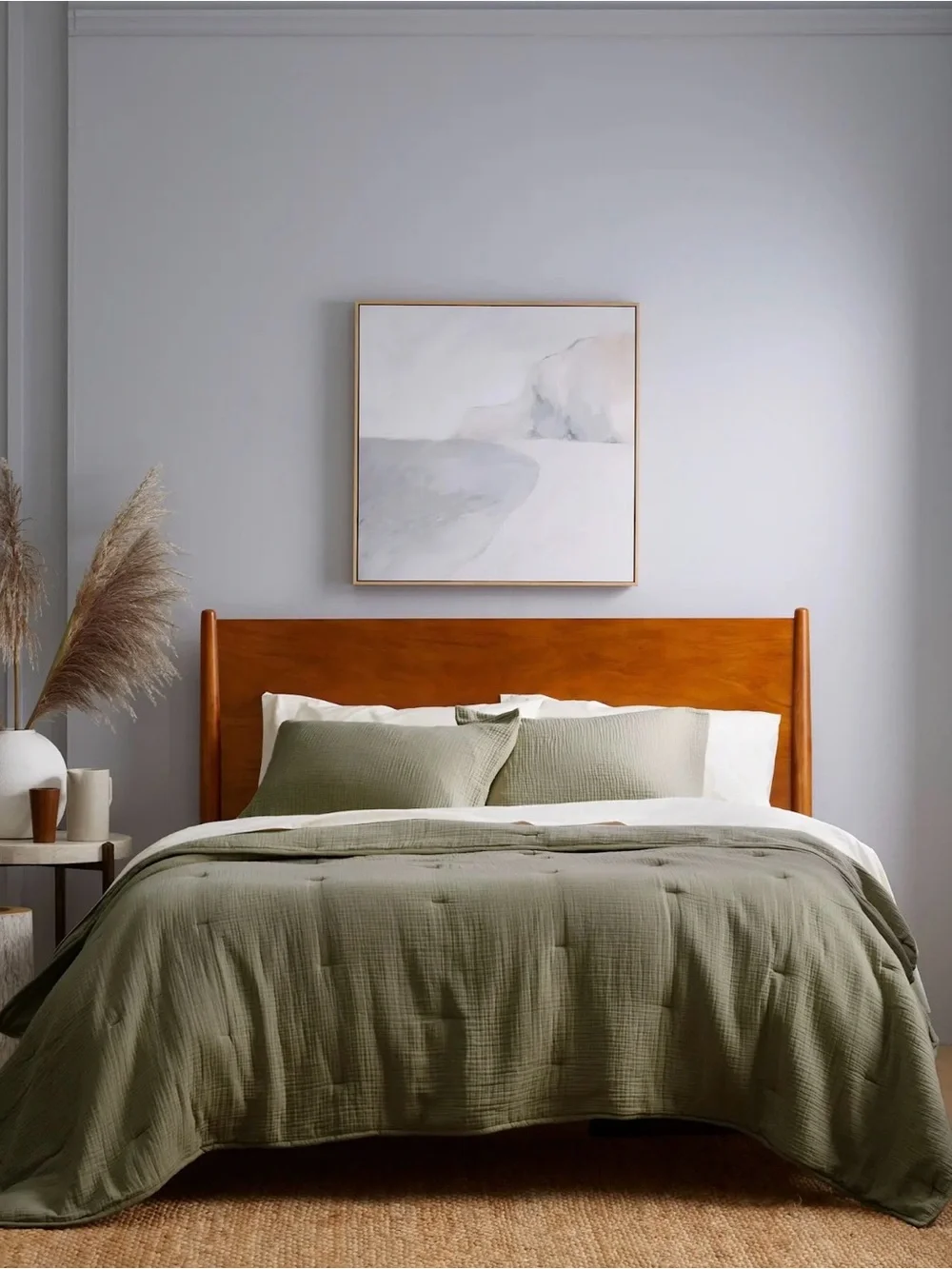 Quince Airy Cotton Gauze Dream Quilt in Olive Green King Size